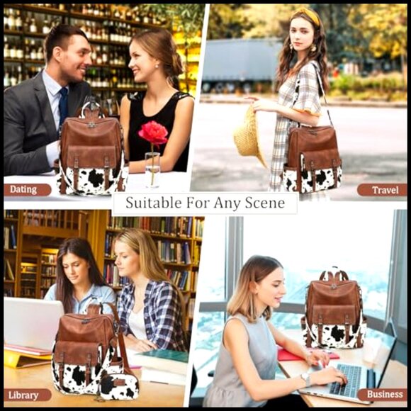 PU Leather Backpack Purse for Women, Laptop Compatible, 10 Pockets, Convertible main image 6